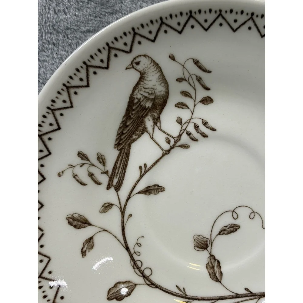 Wedgwood‎ Williamsburg Aviary Teacup Saucer Set Ivory Brown Birds England